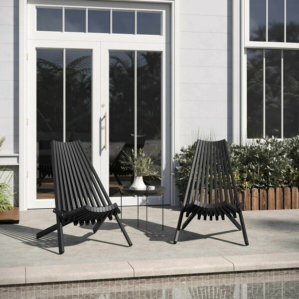 Flash Furniture Delia Indoor/Outdoor Folding Acacia Wood Chair, Low Profile Lounge for Patio, Porch, Garden, Black LTS-0441-BK-GG